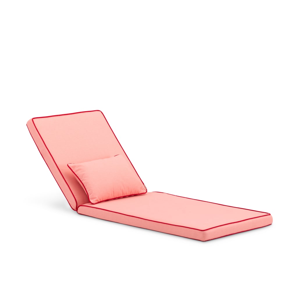 Coussin chaise longue uni/bordure et coussin décoratif rose/rouge