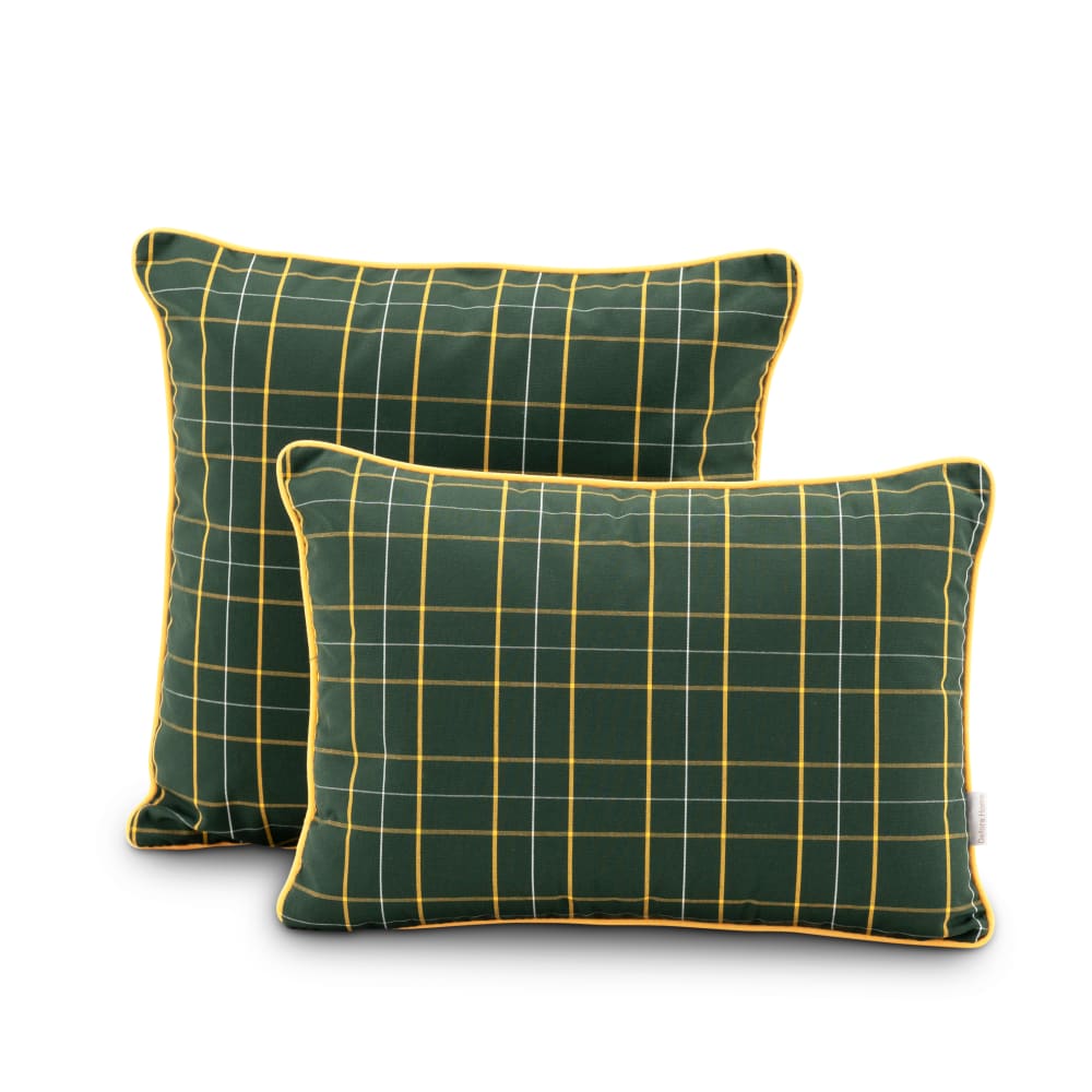 Lot de 2 coussins décoratifs à carreaux vert/jaune