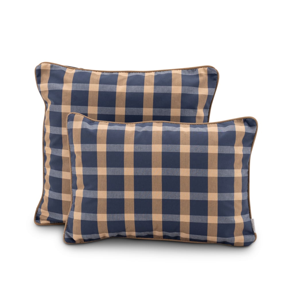 Lot de 2 coussins décoratifs à carreaux bleu/beige