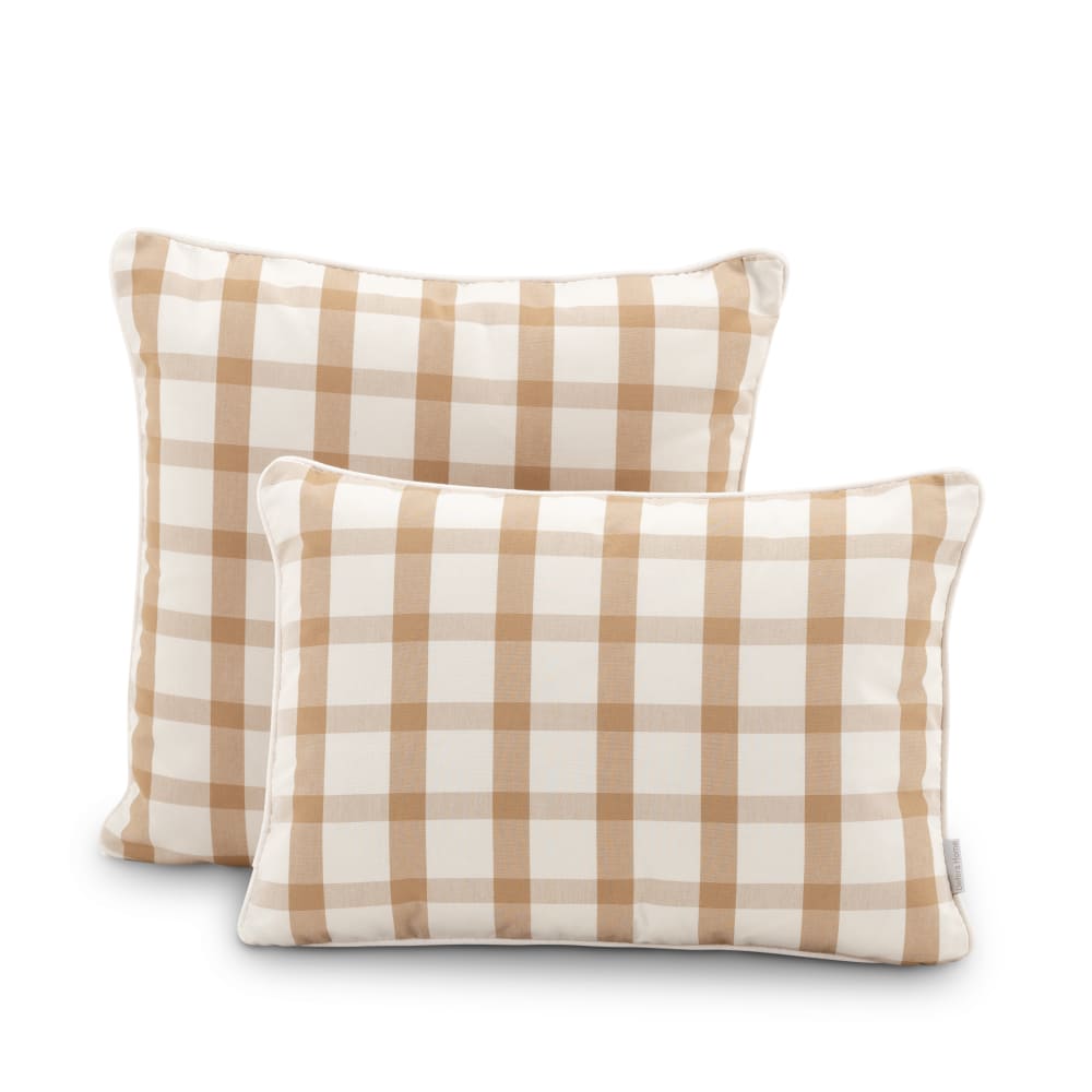 Lot de 2 coussins décoratifs à carreaux cannelle/beige