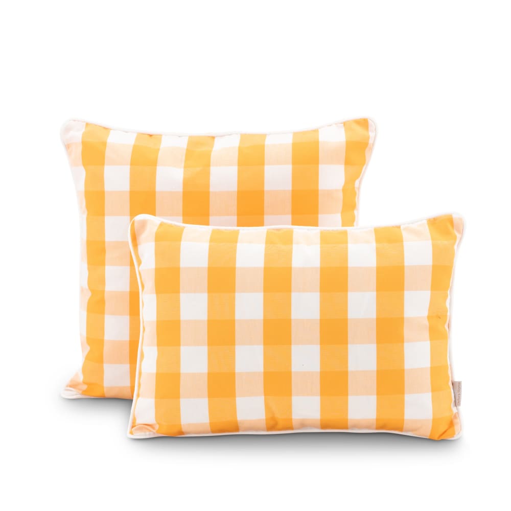 Lot de 2 coussins décoratifs à carreaux jaune/blanc
