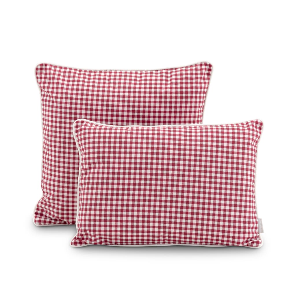 Lot de 2 coussins décoratifs à carreaux cerisier/blanc