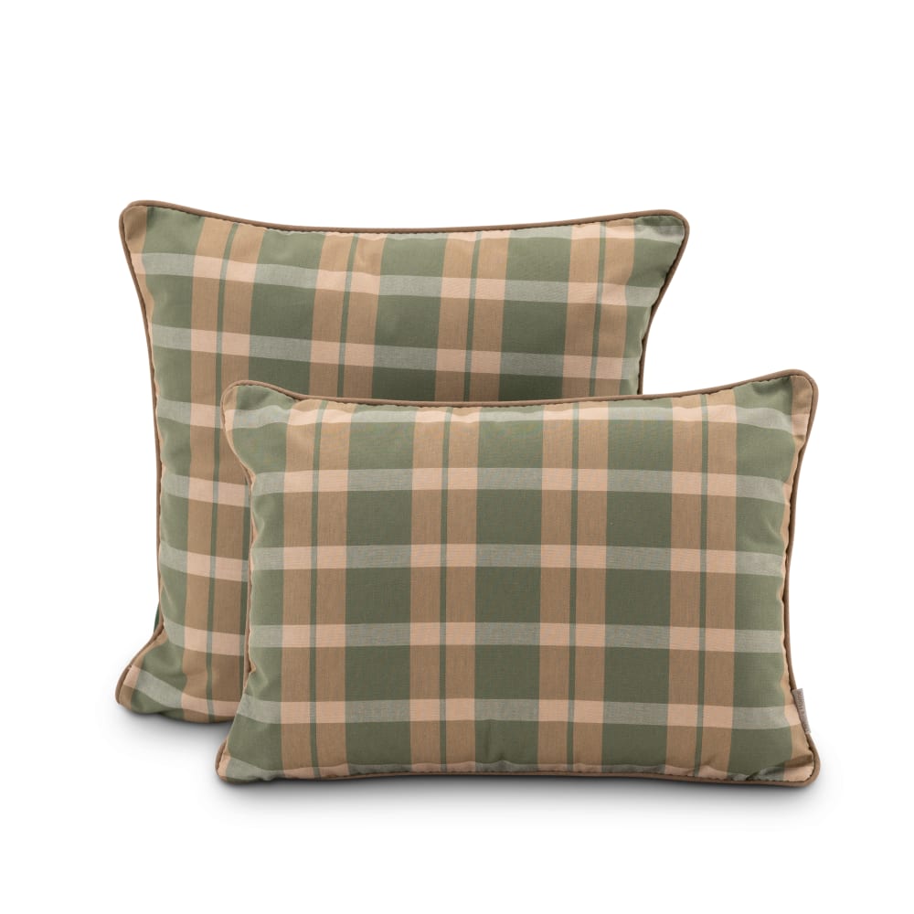 Lot de 2 coussins décoratifs à carreaux vert/cannelle