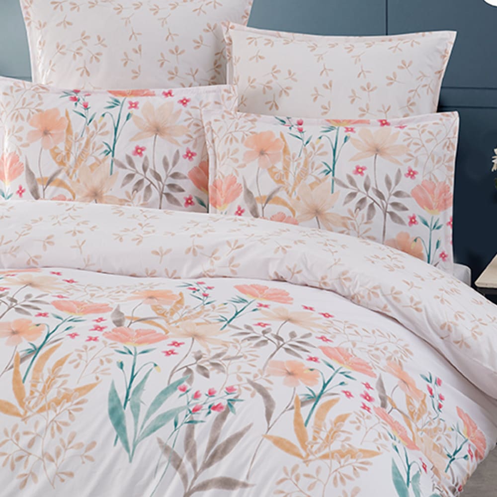 Parure en percale de coton + 2 taies rectangles poudre 260x240 cm - Maisons du Monde