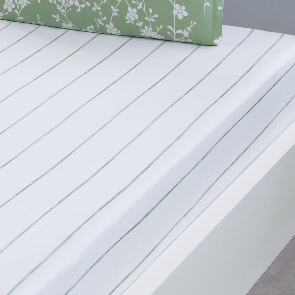 Drap housse en percale de coton bonnet 30 cm  lichen 180x200 cm