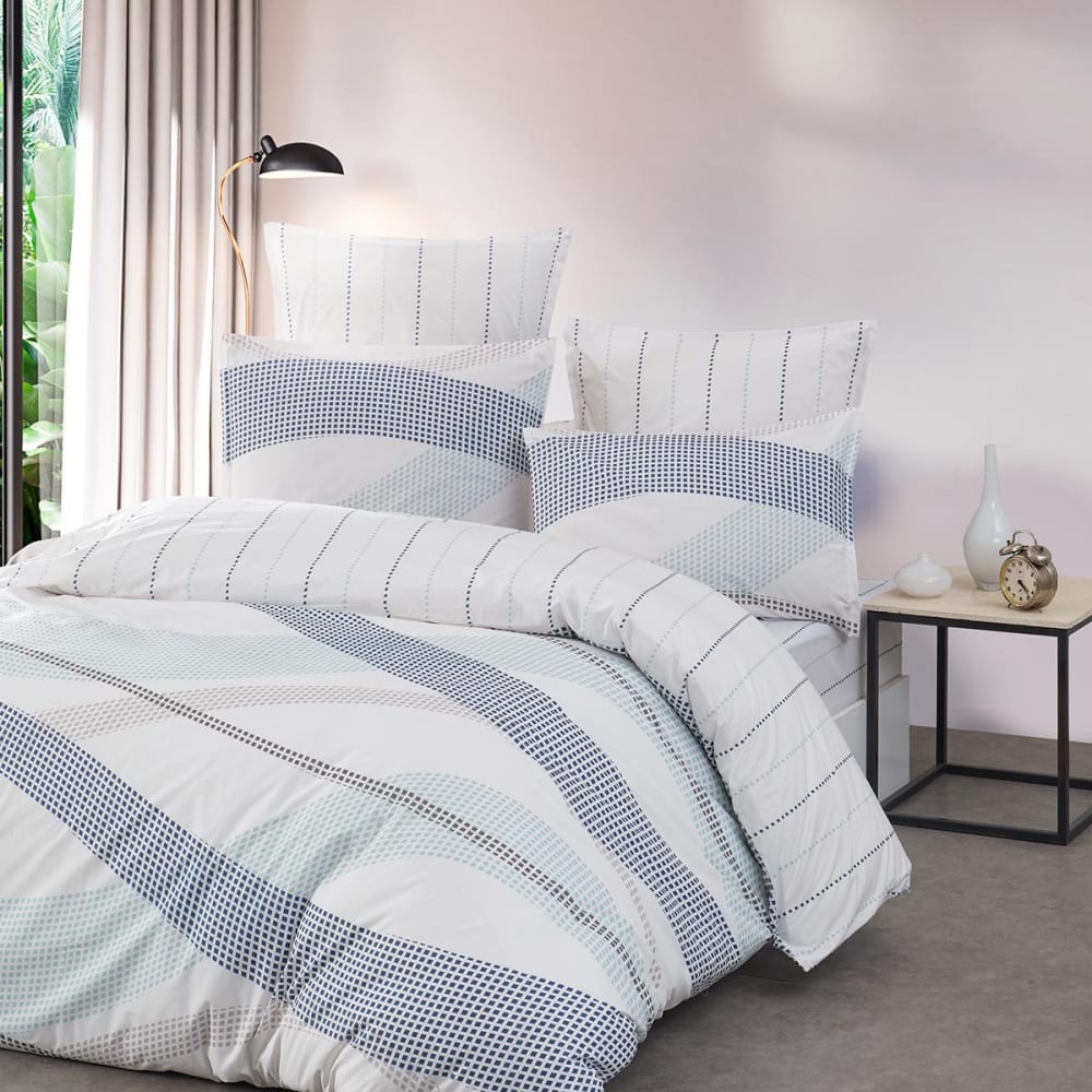 Drap housse en percale de coton bonnet 30 cm indigo 180x200 cm - Maisons du Monde