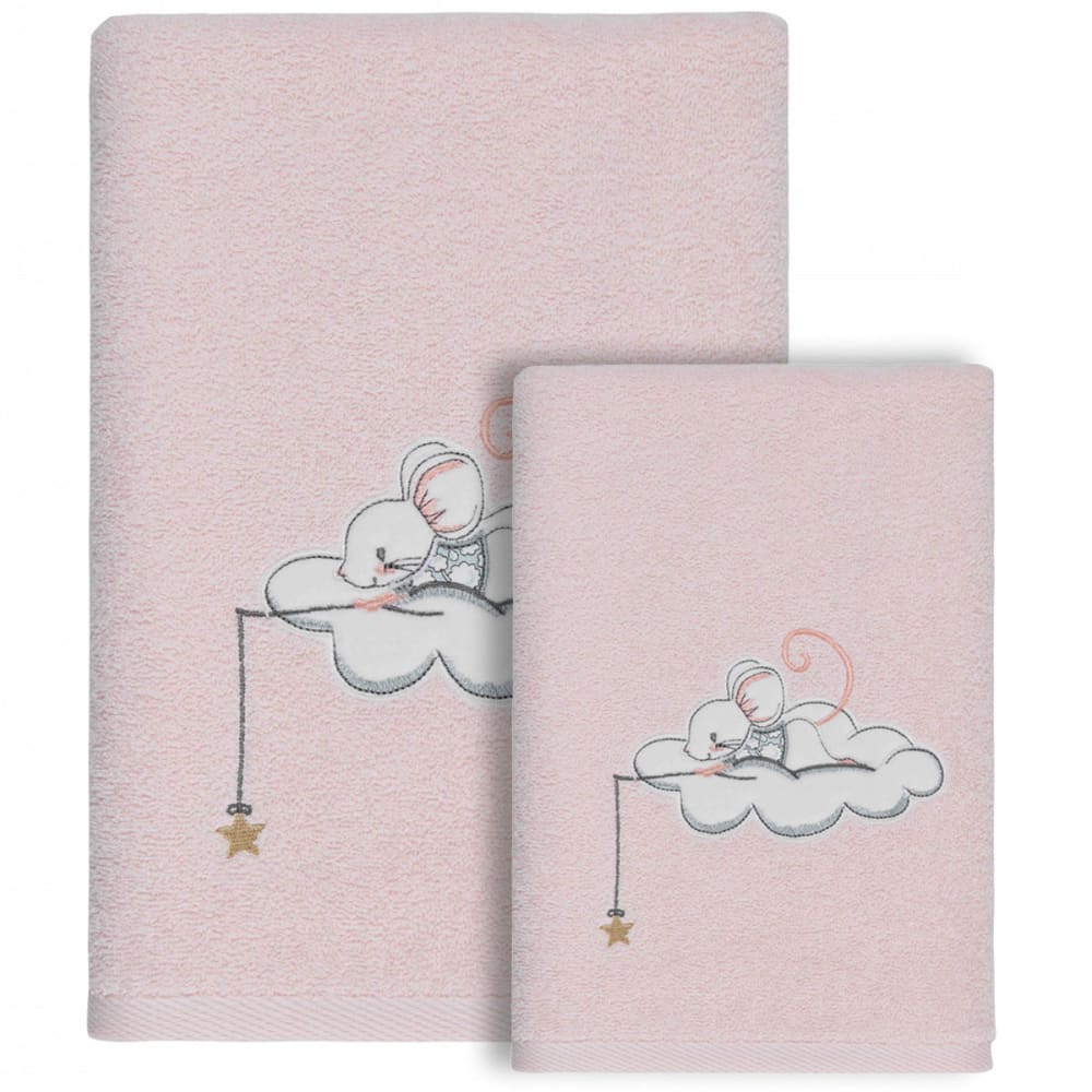 Sensei Maison Eensemble enfant 1 serviette de toilette + 1 rose Rose Certifié Oeko-Tex Coton - 1x1x1cm