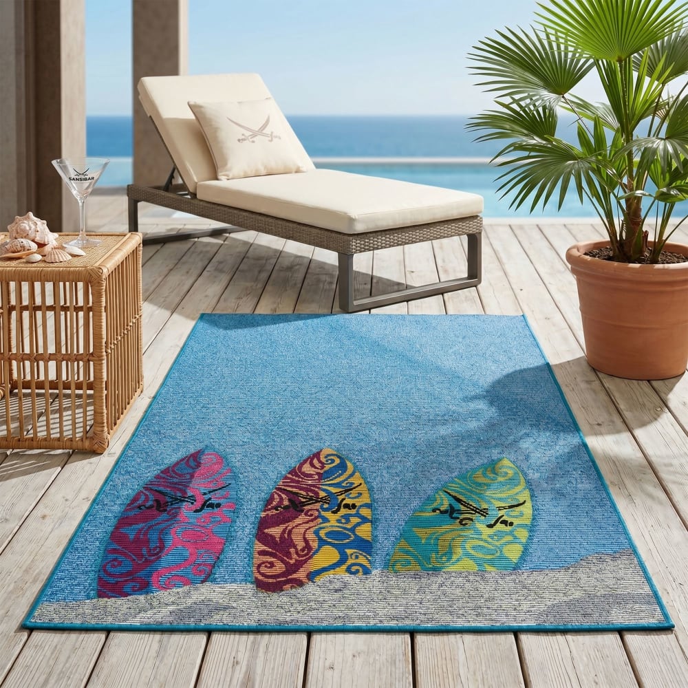 Tapis d'été tissé pour l'extérieur bleu multicolore 80x165 cm - Maisons du Monde