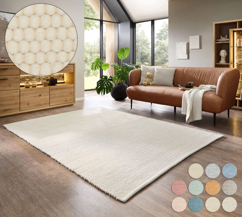 Tapis tissé main en laine vierge - blanc 120x180 cm — vue 3