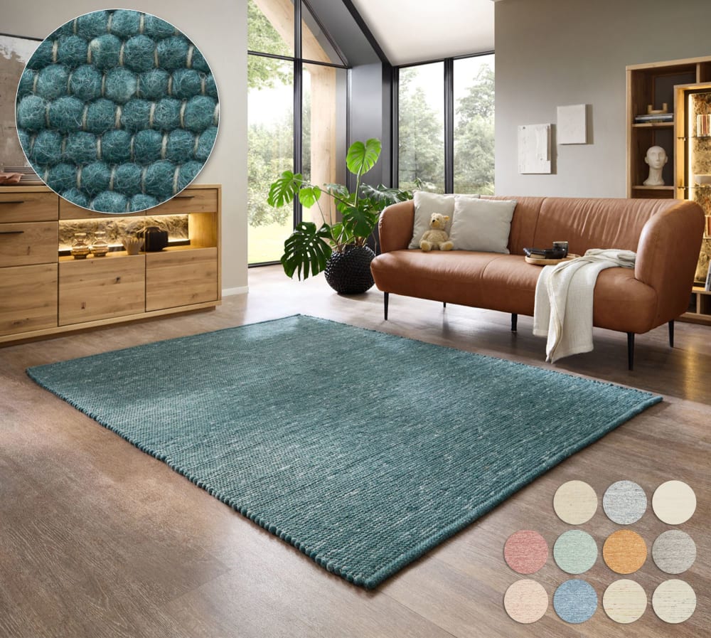 Tapis tissé main en laine vierge - Bleu foncé 120x180 cm — vue 3