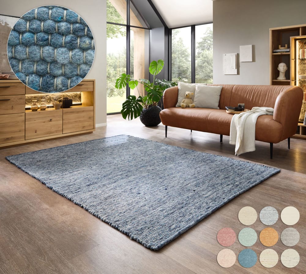 Tapis tissé main en laine vierge - bleu 120x180 cm — vue 3