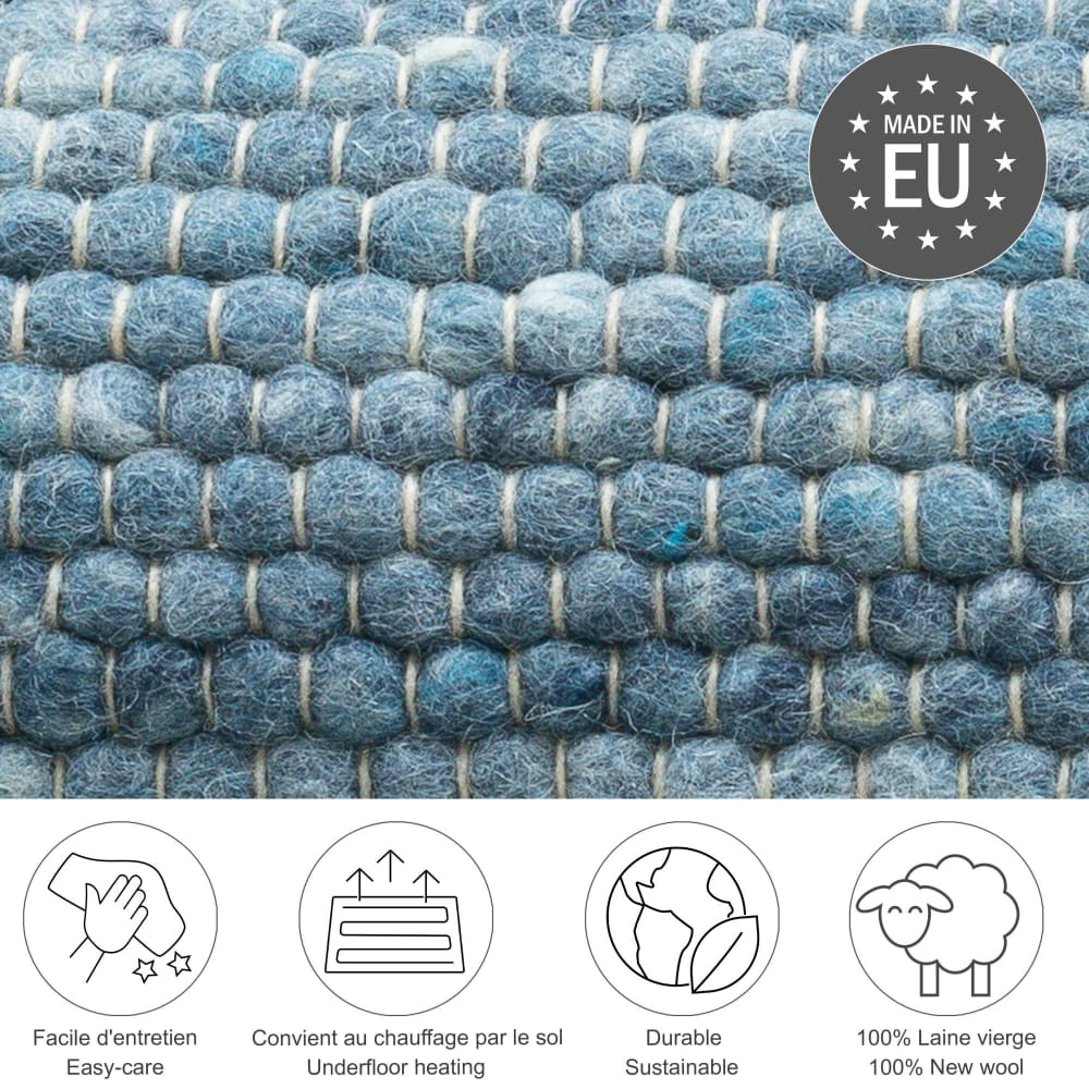 Tapis tissé main en laine vierge - bleu 120x180 cm — vue 4