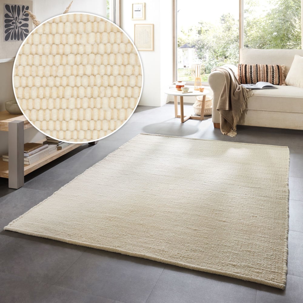 Tapis tissé à la main en laine naturelle blanc 70x130 — vue 3