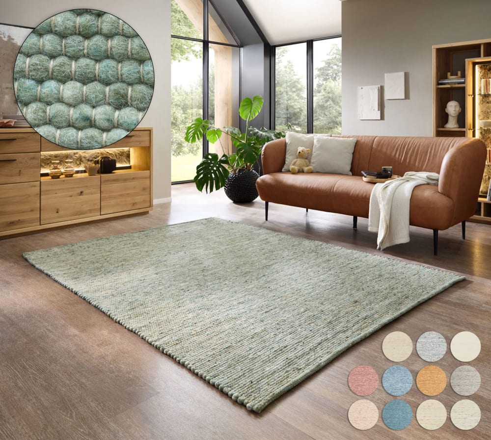Tapis tissé main en laine vierge - vert 70x140 cm — vue 3