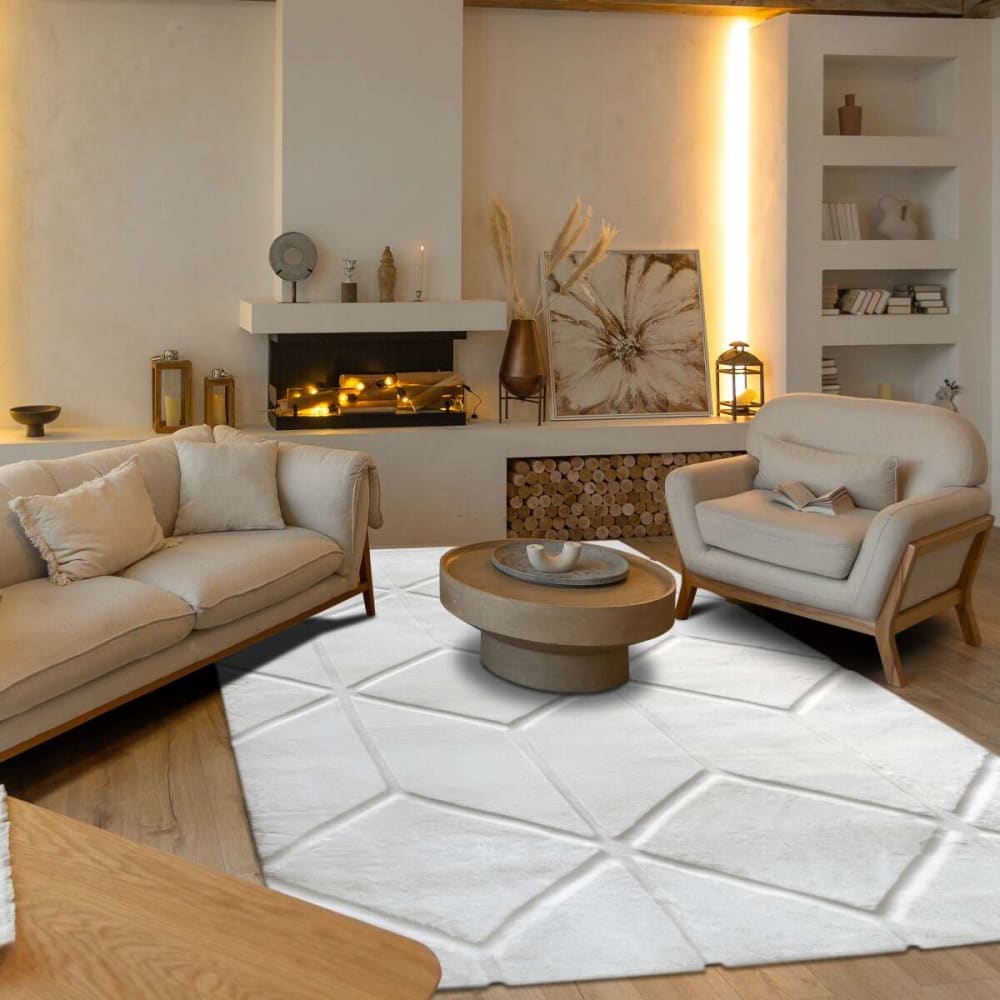 Tapis à relief cubes extra-doux blanc 160x230