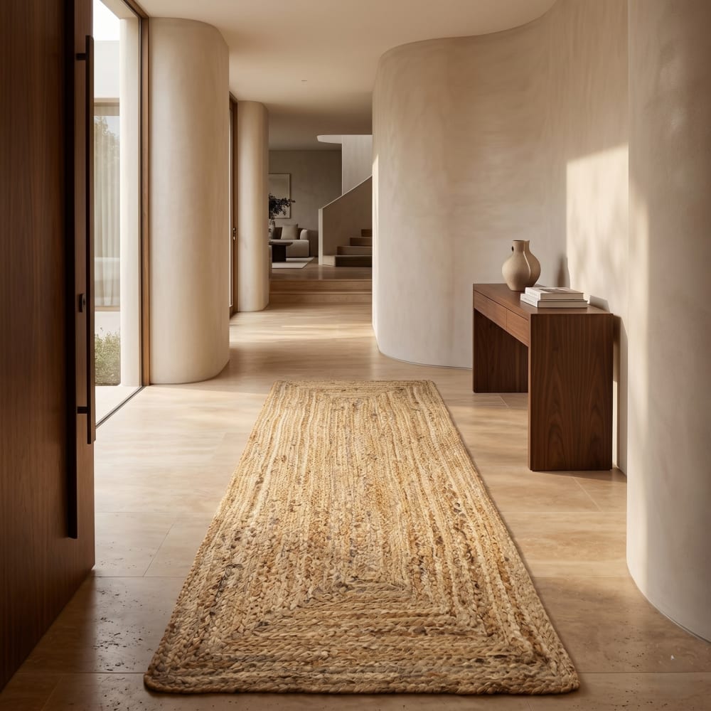 Handgefertigter Teppich aus geflochtener Naturjute 80x300 -