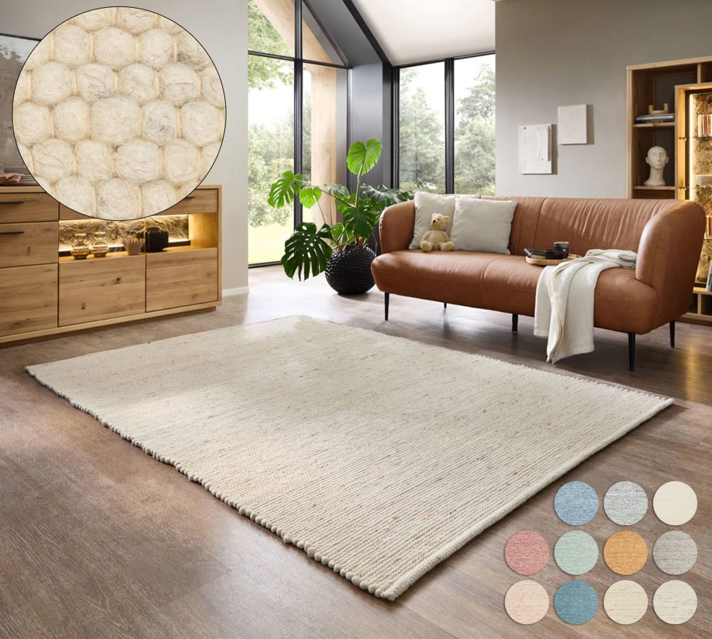 Tapis tissé main en laine vierge - blanc 120x180 cm — vue 3