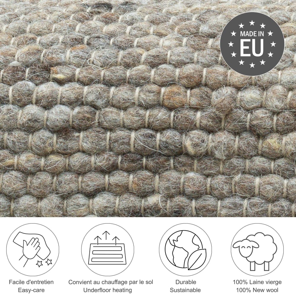 Tapis tissé main en laine vierge - marron 90x160 cm — vue 4
