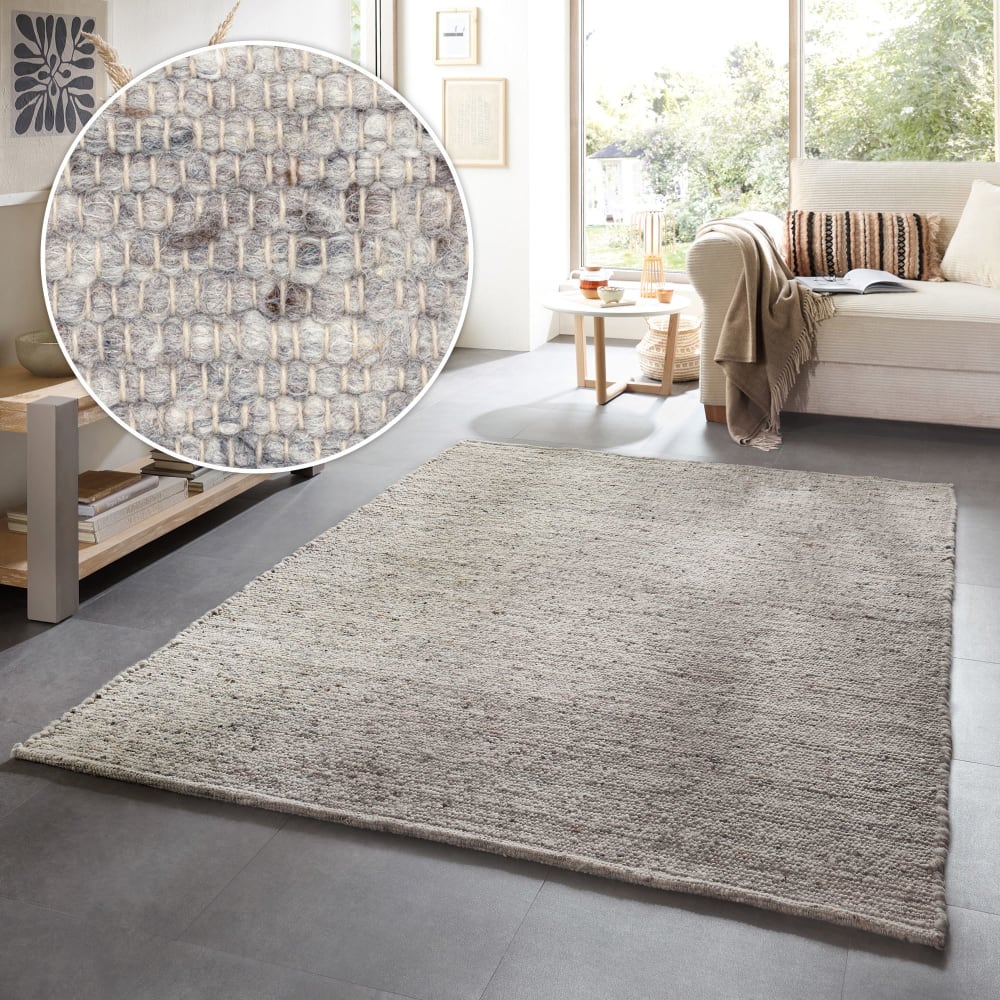 Tapis tissé à la main en laine naturelle gris 70x130 — vue 3