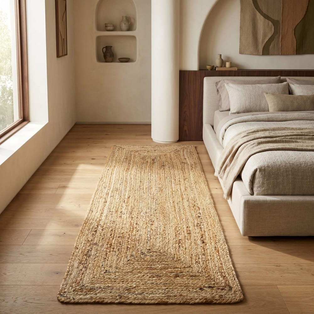 Tapis jute tressé naturel artisanal 80x250 — vue 3