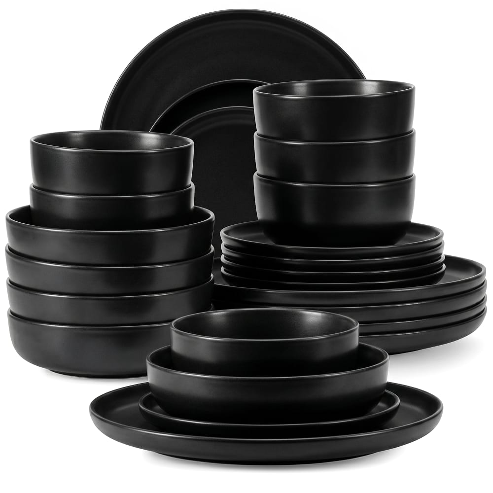 KONSIMO Tafelservice 6 Personen 24-tlg, Schwarz Schwarz Keramik