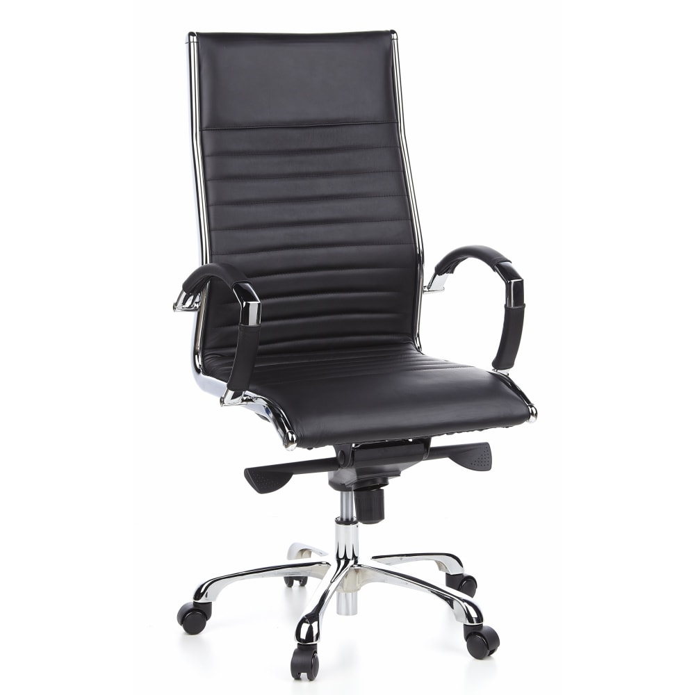 hjh OFFICE Profi Chefsessel aus Leder, Schwarz Schwarz Leder