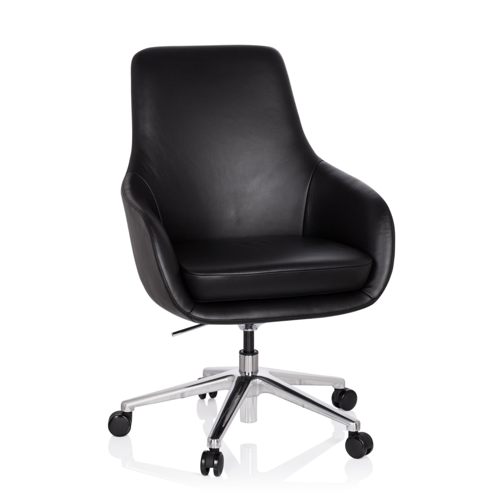 hjh OFFICE Profi Chefsessel aus Leder, Schwarz Schwarz Leder