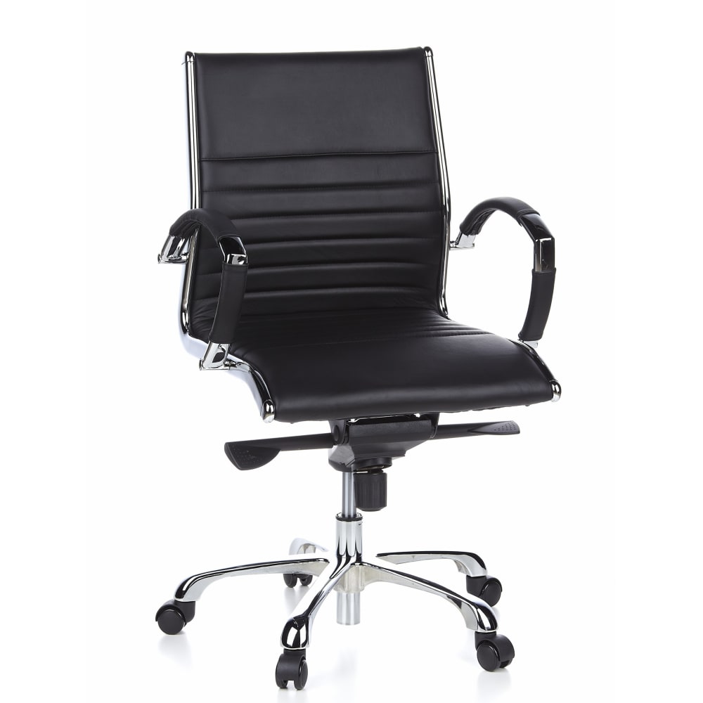 hjh OFFICE Profi Chefsessel aus Leder, Schwarz Schwarz Leder