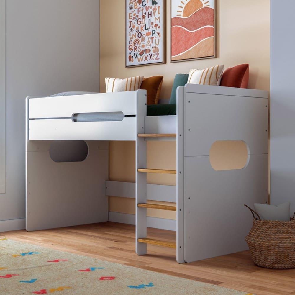 Lit mi-hauteur blanc et noisette 90x190 cm - Maisons du Monde