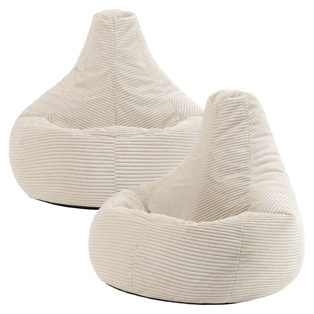Lot de 2 poufs poire à dossier haut velours côtelé beige galet — Beyit