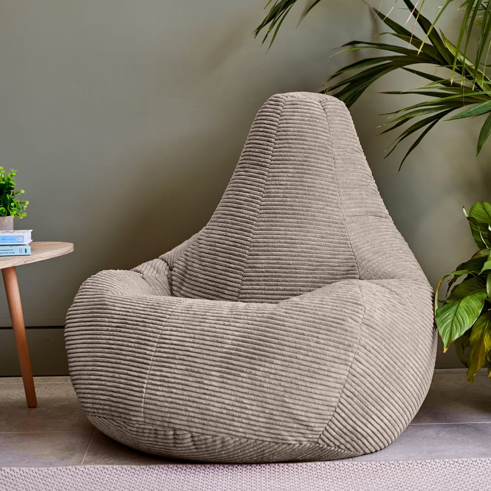 Lot de 2 poufs poire à dossier haut velours côtelé beige galet - Maisons du Monde