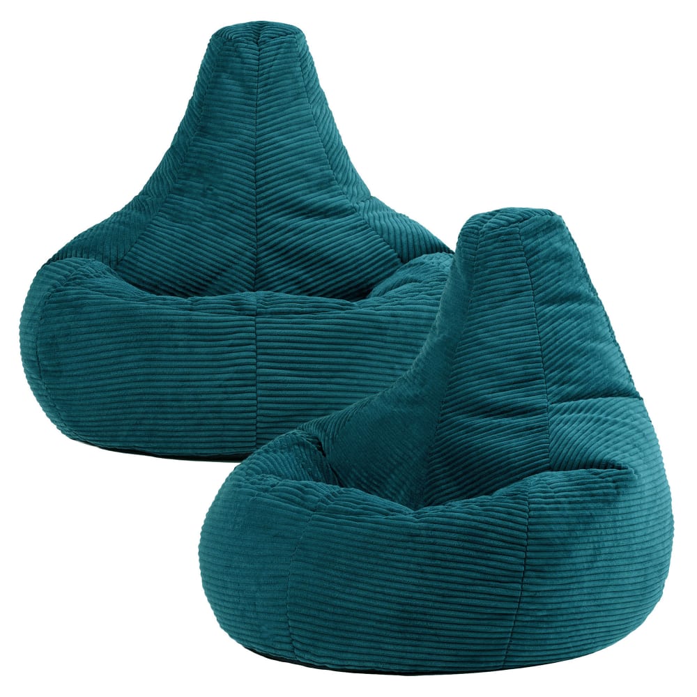 Lot de 2 poufs poire à dossier haut velours côtelé bleu canard — Beyit