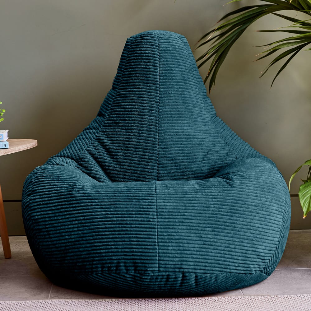 Lot de 2 poufs poire à dossier haut velours côtelé bleu canard - Maisons du Monde