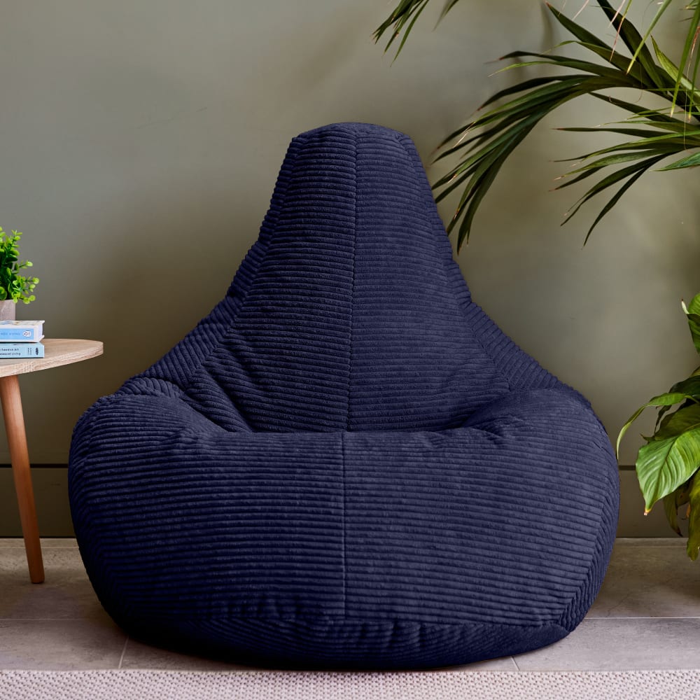 Lot de 2 poufs poire à dossier haut velours côtelé bleu marine - Maisons du Monde