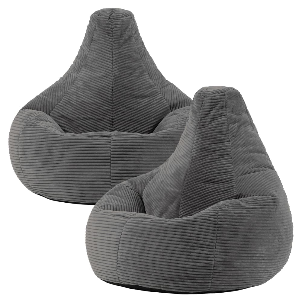 Lot de 2 poufs poire à dossier haut velours côtelé gris anthracite — Beyit