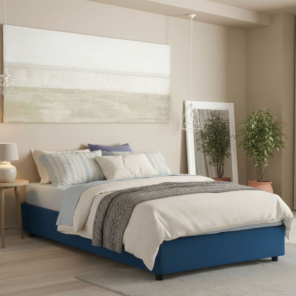 Lit double en tissu bleu 160x200 cm - Maisons du Monde