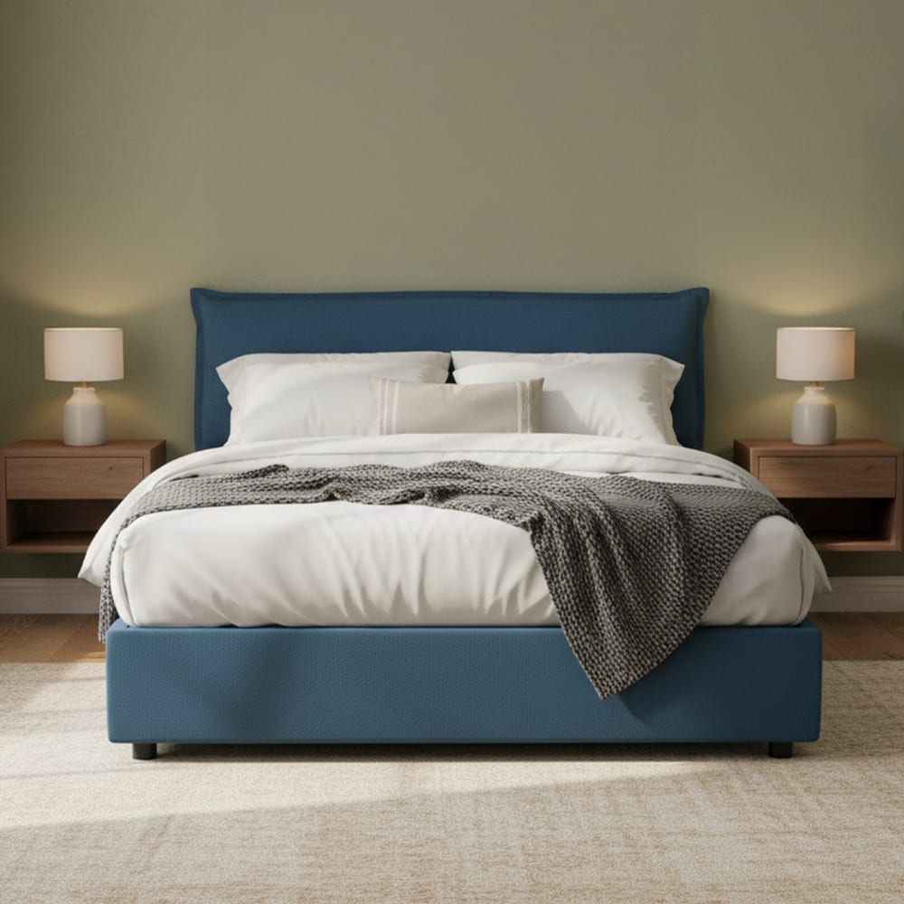Lit double en tissu bleu 160x200 cm - Maisons du Monde
