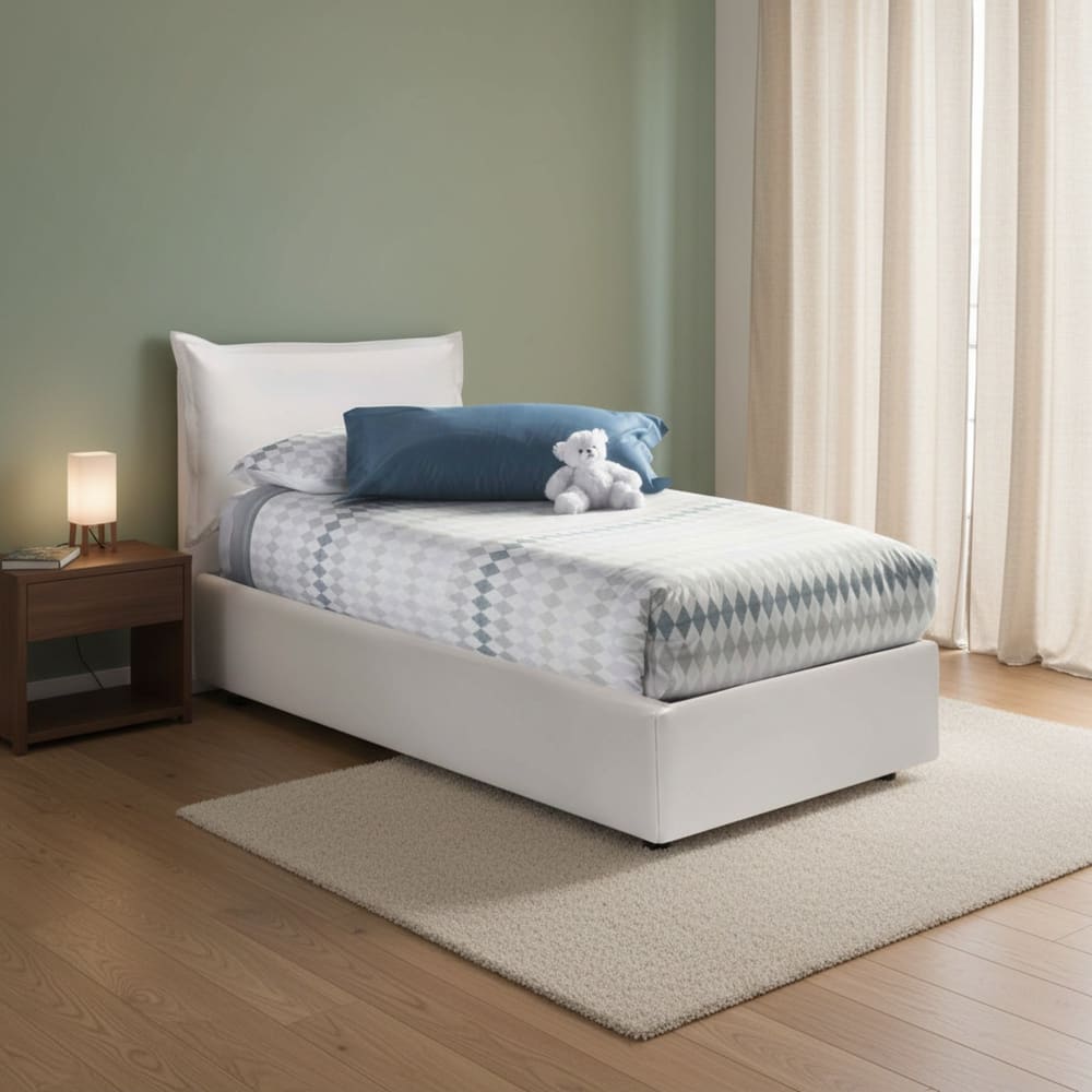 Lit simple en similicuir blanc 80x190 cm - Maisons du Monde