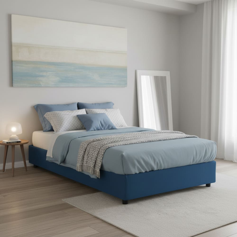 Lit double en tissu bleu 140x190 cm - Maisons du Monde