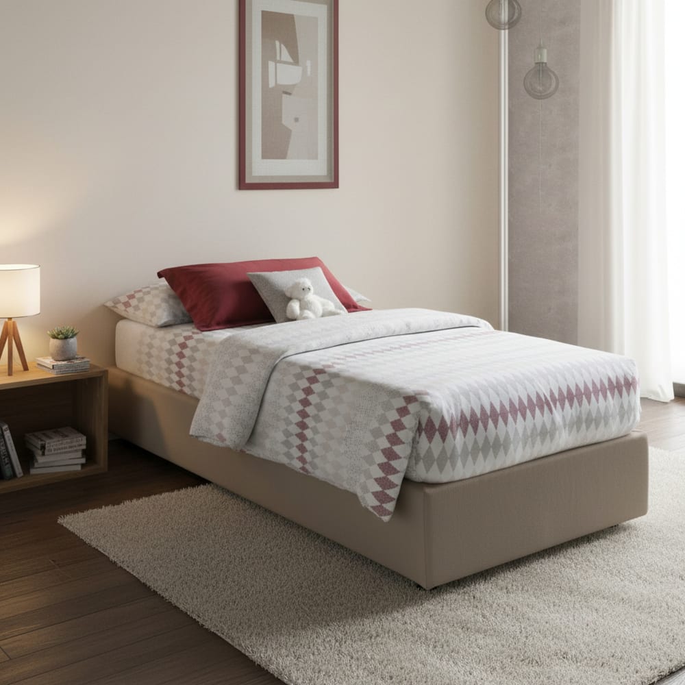 Lit simple en similicuir gris tourterelle 80x190 cm - Maisons du Monde