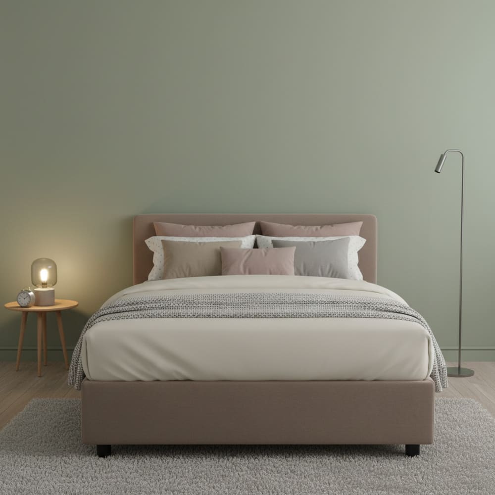 Lit demi-carré en tissu gris tourterelle 120x190 cm - Maisons du Monde