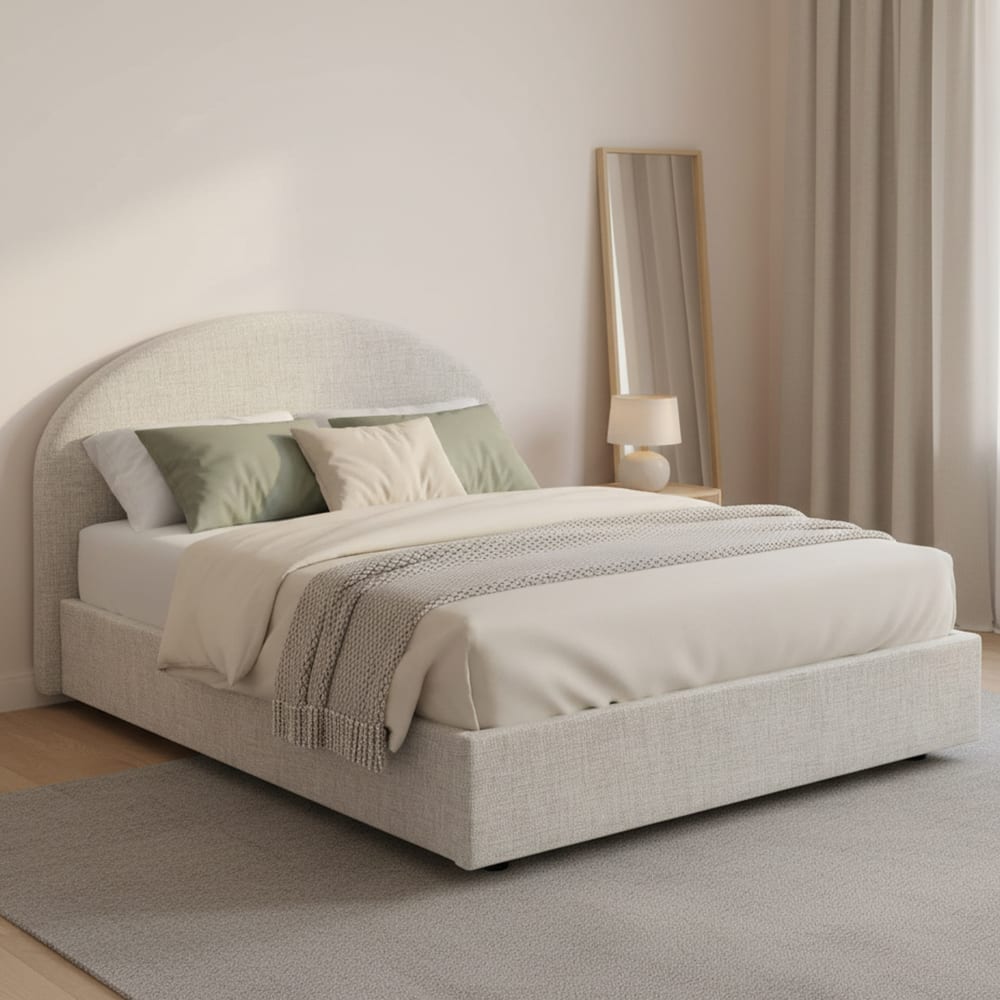 Lit demi-carré en tissu blanc 120x190 cm - Maisons du Monde