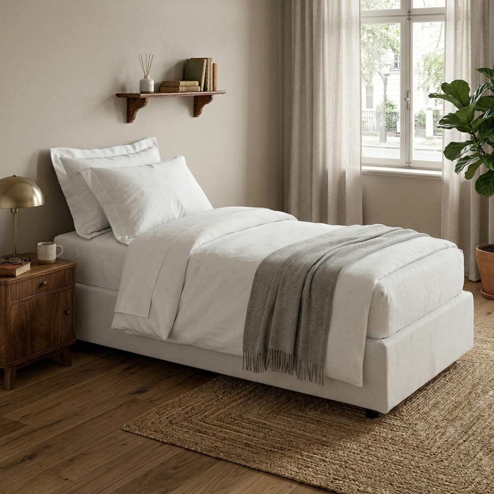 Lit simple en tissu blanc 90x190 cm - Maisons du Monde