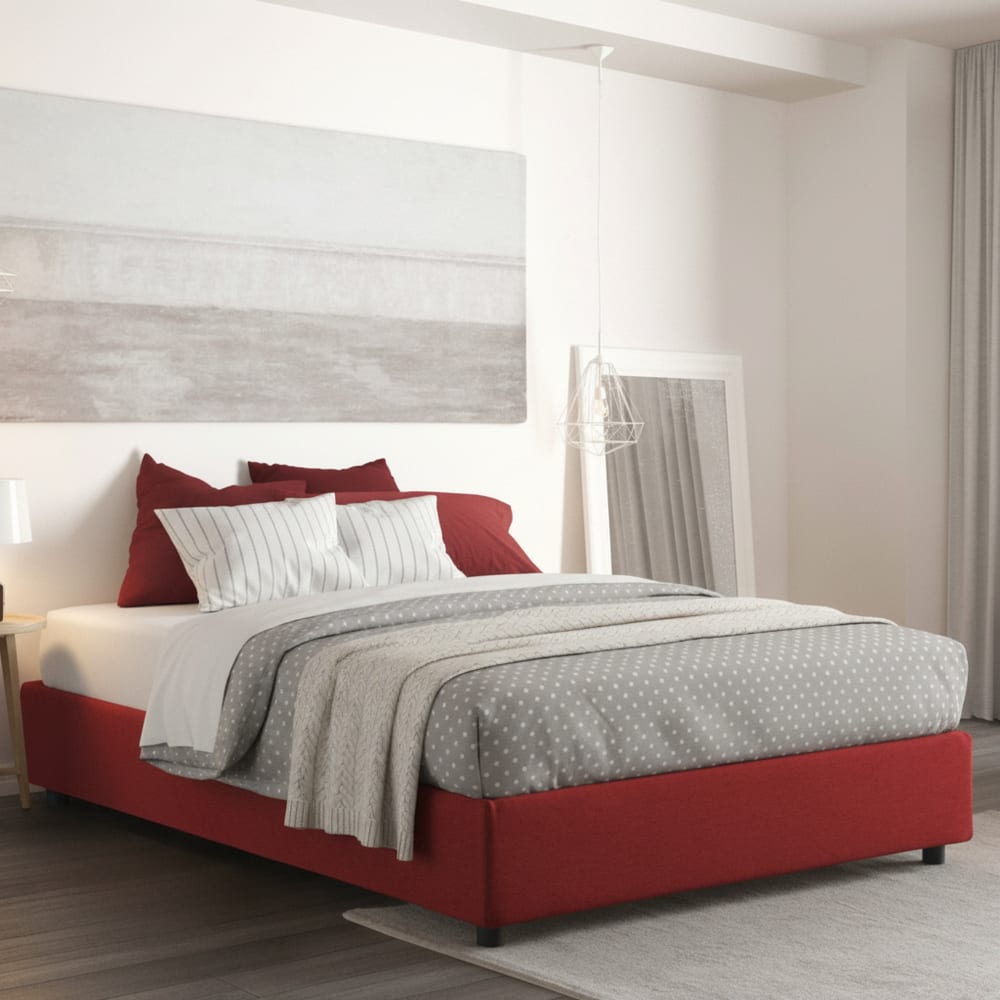 Lit double en tissu rouge 160x200 cm - Maisons du Monde