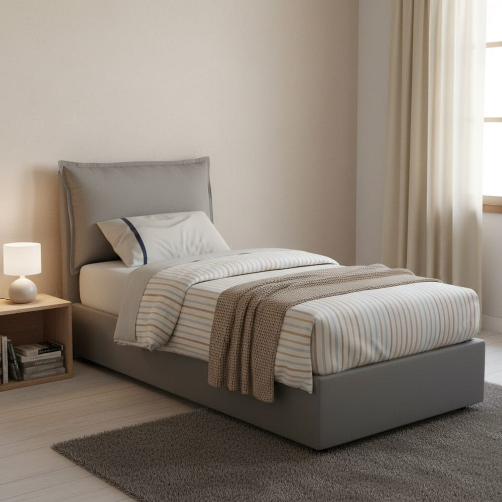 Lit simple en tissu gris 90x190 cm - Maisons du Monde