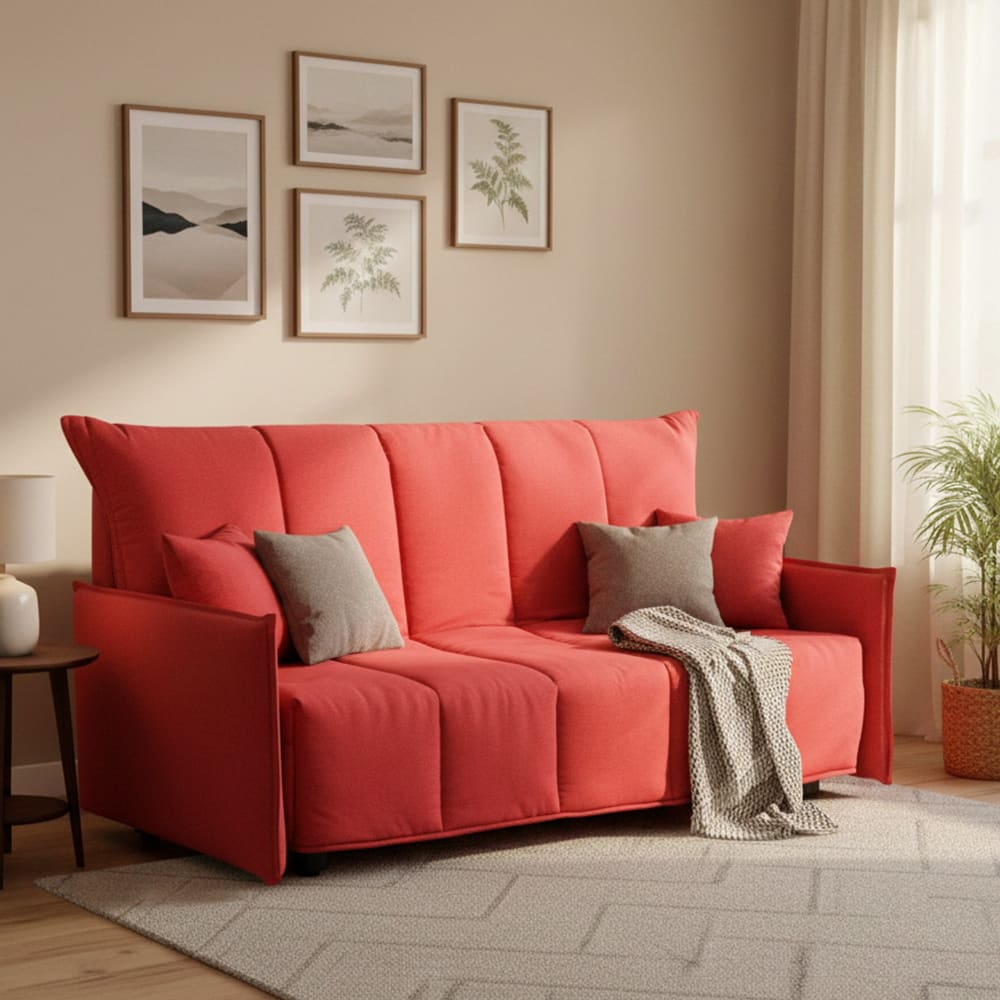 Canapé lit 2 places en tissu rouge 150x90h85 cm - Maisons du Monde