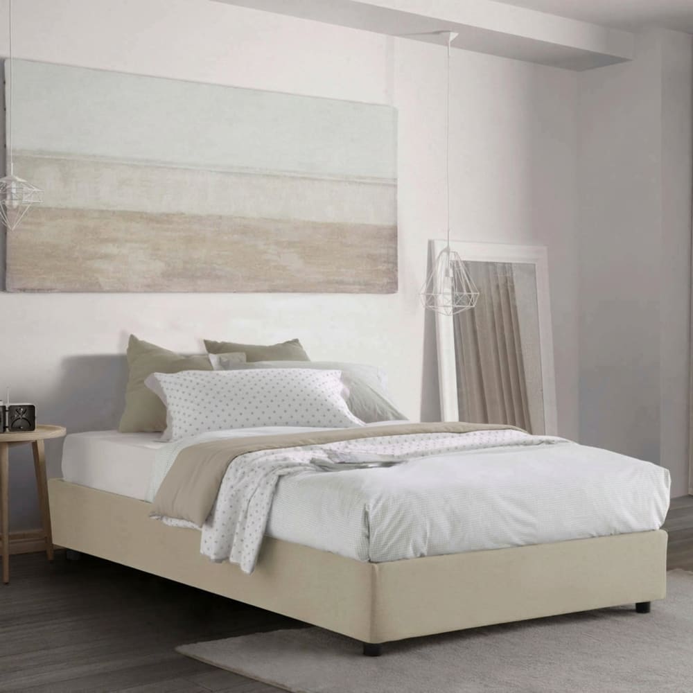 Lit demi-carré en tissu beige 120x190 cm - Maisons du Monde