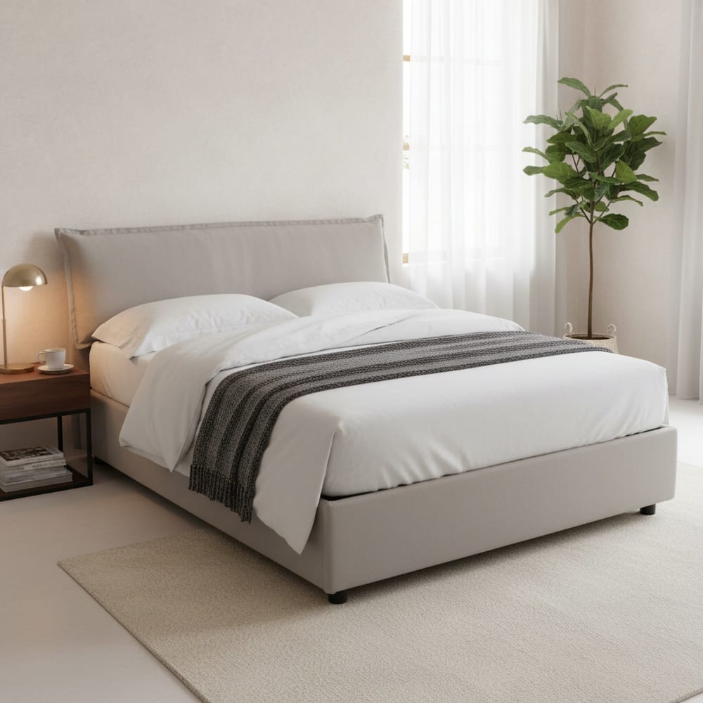 Lit double en tissu gris 160x200 cm - Maisons du Monde