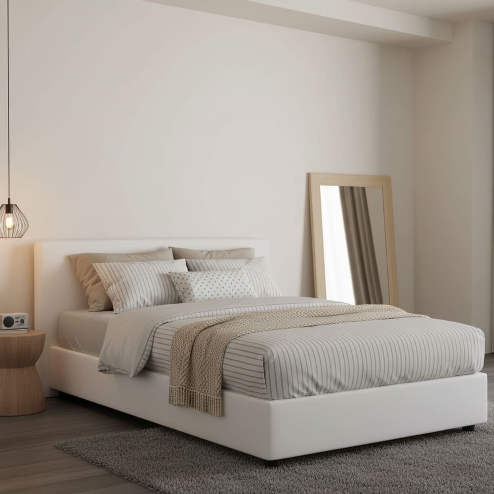 Lit demi-carré en tissu blanc 120x190 cm - Maisons du Monde