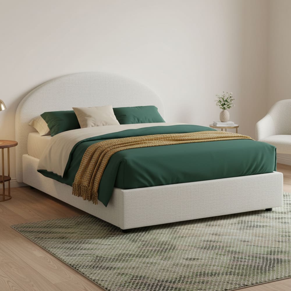 Lit demi-carré en tissu blanc 120x190 cm - Maisons du Monde